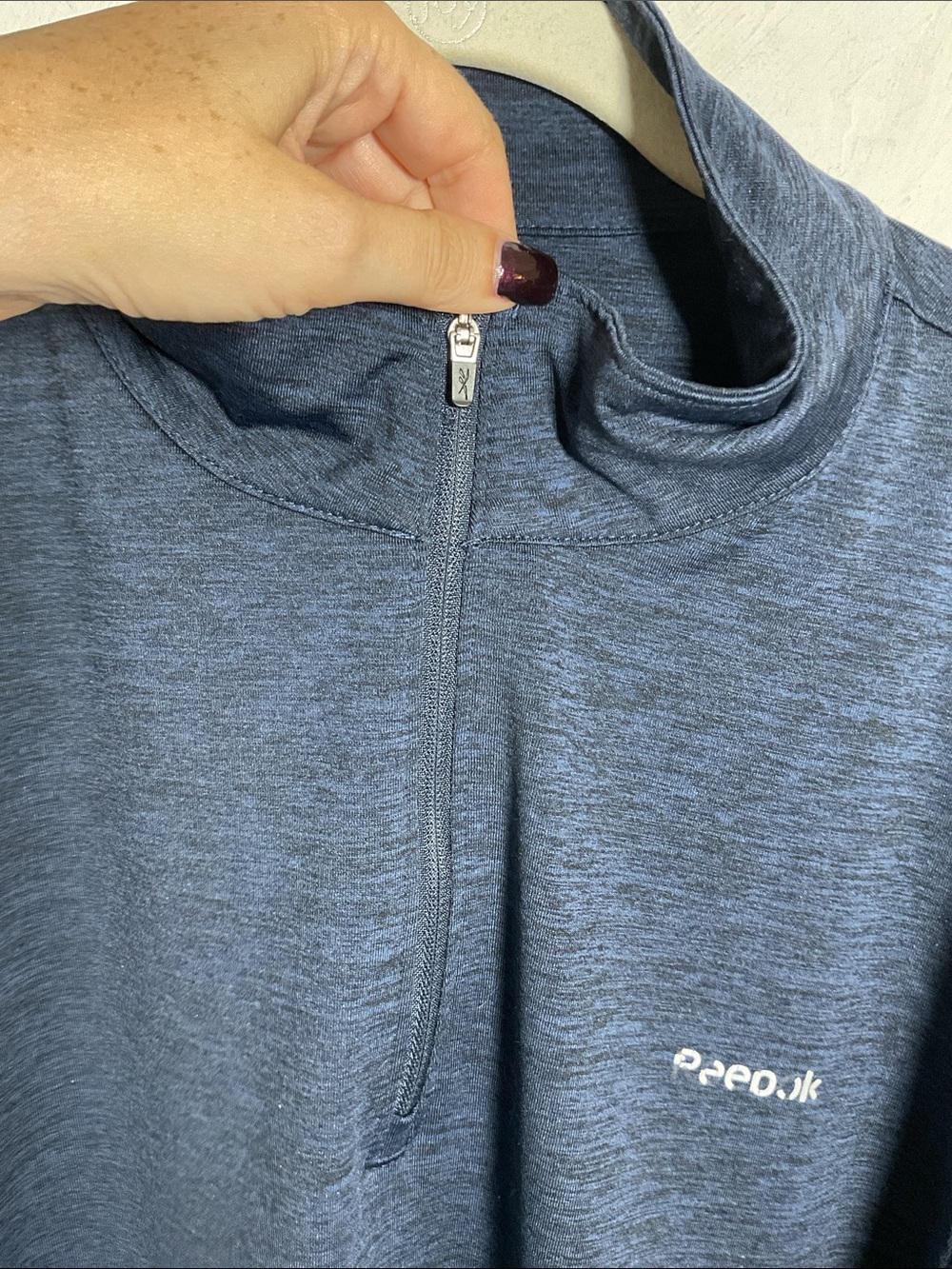 Reebok Mens 1/4 Zip Pullover Navy Heather Blue Long Sleeve Thumbholes Size L - Picture 2 of 12